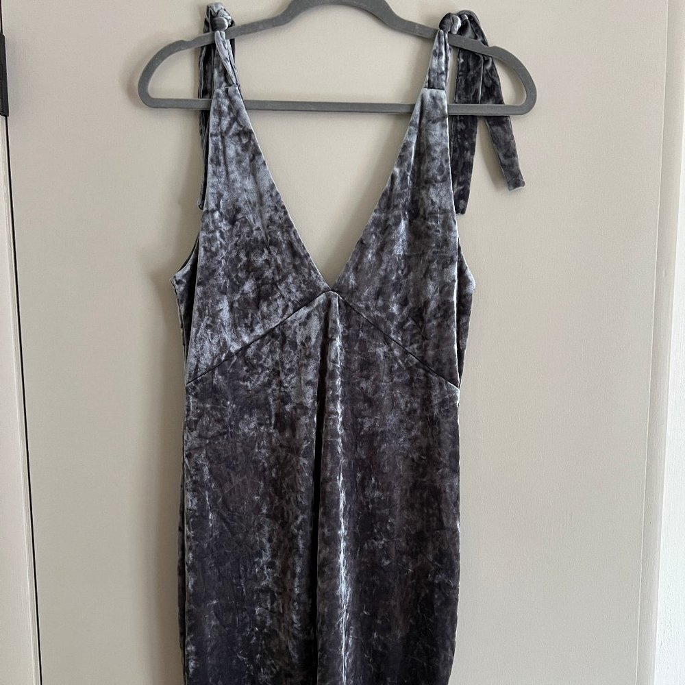 Grey Crushed Velvet Mini Dress